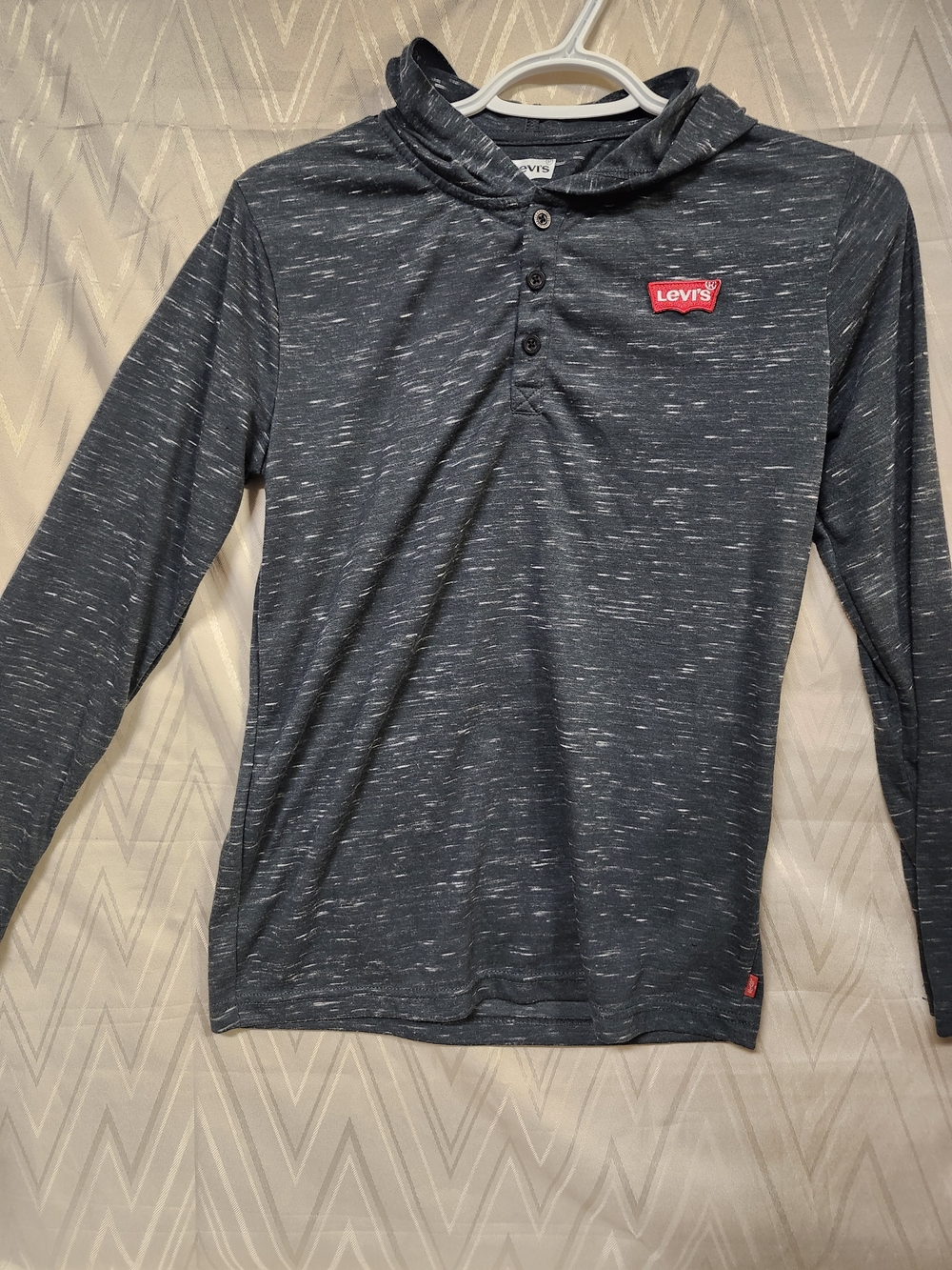 Levi's Women's Gray Heather Hooded Henley with Red Logo